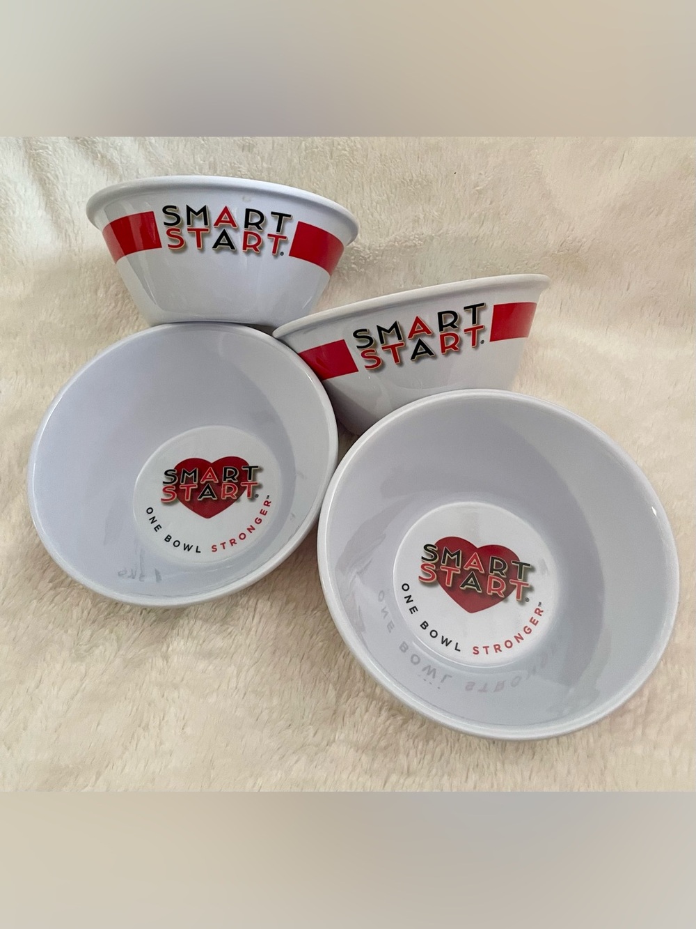 Smart Start White and Red Logo Bowls (Set of 4)